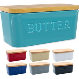 PriorityChef Extra Large Butter Dish with Lid for Countertop, Ceramic Butter Container With Airtight Cover, Butter Keeper for Counter or Fridge, Butter Holder Storage, Turquoise