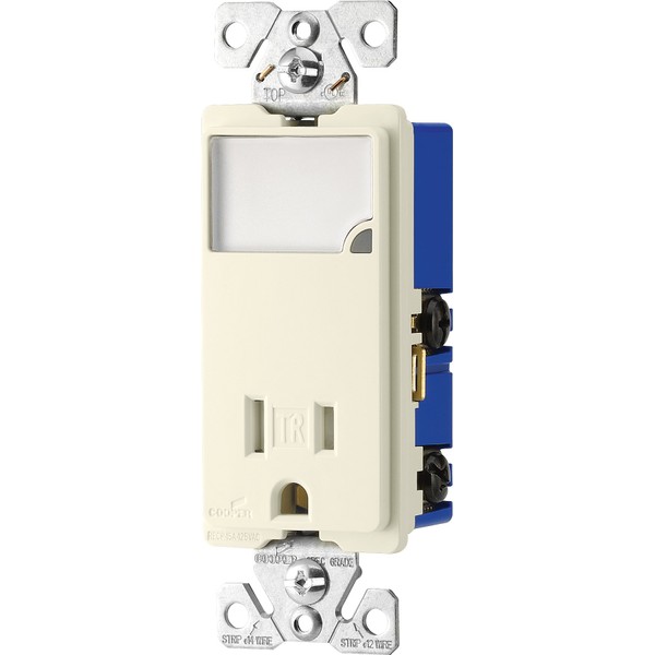 EATON Wiring TR7735LA 3-Wire Receptacle Combo Nightlight with Tamper Resistant 2-Pole, Light Almond