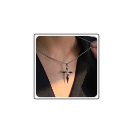Wendalern Gothic Black Cross Necklace Diamond Crystal Cross Pendant Necklace Cuban Link Chain Cross Necklace Engraved Flower Crucifix Religious Necklace Jewellery for Women, Zinc