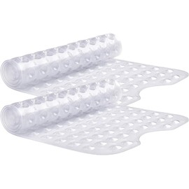 MOONLIGHT20015 Shower Bath Mat Non Slip Anti Mould & Mildew 2 Pack with Strong Suction Cups Grip and Drain Holes Shower Mats - PVC Bathroom Mat Machine Washable (70x38cm, Clear)