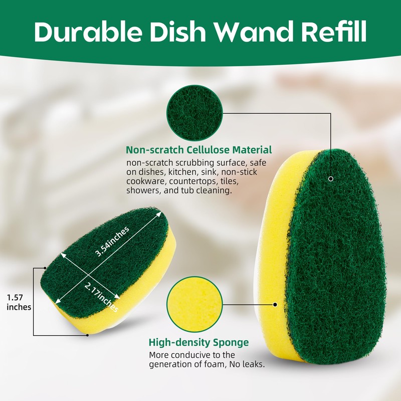 Dishwand Sponge Refills Soap Control Handle, Dish wand Sponges Refill