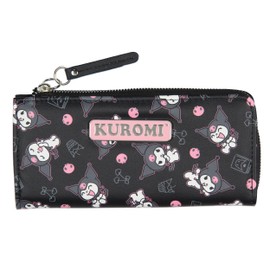 Kuromi Expressions Allover Design Faux Leather Full Zip Wallet With Metal Logo Badge