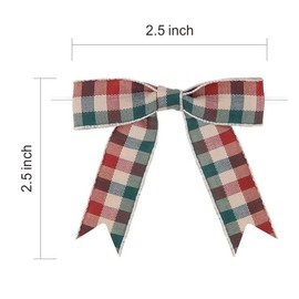 Meseey 50 Pcs Gingham Ribbon Bows 2.5 Inch Buffalo Plaid Premade Twist Tie Bows for Gift Wrapping, Wedding, Baby Shower, Birthday Party, Party Decorations, DIY Craft (Green Burgundy Ivory)