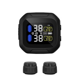OBEST Upgrade Motorcycle TPMS Tire Pressure Monitor System with 2 External Sensors, USB Rechargeable IP67 Waterproof Motorcycle TPMS, LCD Display Motorbike Tyre Temperature Alarm