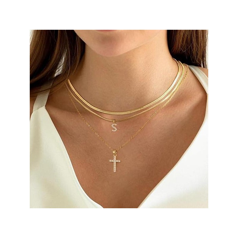 TASISO Layered Gold Necklaces for Women Tiny Initial Necklaces 14K