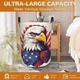 Laundry Basket,American Bald Eagle Laundry Hamper Usa Flag Collapsible Organizer Basket,Toy Storage Bin Room Decor Gift Clothes Baskets,Bedroom Children Nursery Hamper 16x20 Inch