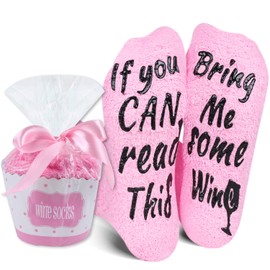 If You Can Read This Bring Me Socks Funny Fuzzy Socks with Grips for Women Unisex Novelty Fluffy Saying Crew Socks Pink Cosy Winter Warm Fuzzy Socks in Cupcake Packaging Christmas Gifts for Girls
