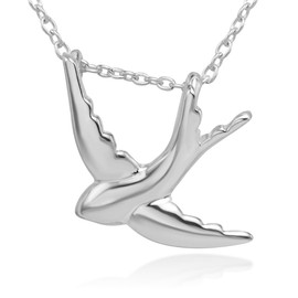 CHUVORA 925 Sterling Silver Dove Bird Peace Love Symbol Pendant Necklace 17.5'' Women Jewelry
