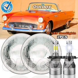 QULOOX 7 Inch Round LED Headlight DRL For Ford Thunderbird 1955-1958 Deluxe 1939-1951