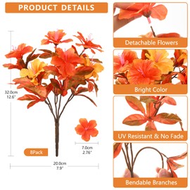 Hommyea Artificial Fake Fall Flowers for Outdoor Decor 8 Bundles UV Resistant Artificial Plants Outdoor Look Real Faux Silk Autumn Flowers for Porch Planters Garden Yard Decorations