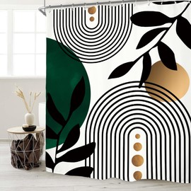 Miyotaa Abstract Minimalist Shower Curtain Set 60Wx71H Inches Emerald Green Modern Neutral Contemporary Sun Arch Aesthetic Waterproof Bathroom Curtain with 12 Hooks