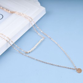 Atentuyi Boho Layered Sequins Necklace Gold Choker Pearl Necklace Disc Coin Pendant Necklace Pearl Bar Necklace Dainty Layering Chain Multilayer Necklace Jewelry for Women and Girls