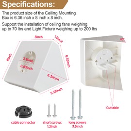 Ceiling Fan Light Fixture Mounting Box Fan Mounting Bracket FB900 Ceiling Fan Angle Mount for Cathedral Ceiling Angles of 80°and Up (2Pack)