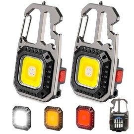 MAKDAK COB Keychain Work Light 2PC Rechargeable EDC Keychain 7 Modes Flashlight High Lumen Flashlights Bottle Opener for Camping,Walking Dog,Car Repairing,Hiking,Power Outrage,Black