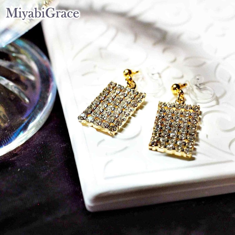 MiyabiGrace - arete de clip para mujer, diseño rectangular de