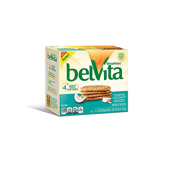 belVita Toasted Coconut Breakfast Biscuits, 6 Boxes of 5 Packs (4 Biscuits Per Pack)