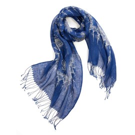 Prettystern Tie-Dye Batik Blue Fringe Linen Scarf, T66 Butterfly