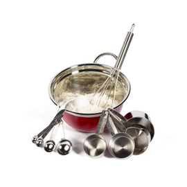 Basic Essentials Kitchen Tools Collection- Stainless Steel Prep Cooking Baking Serving, 10 Piece Red Stainless Steel Mix & Measure Set
