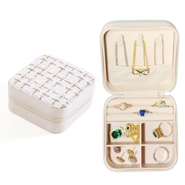 JFKJKQH Small Jewelry Box,Travel Jewelry Organizer Case with Stylish Braided Surface,Portable Storage Case for Rings Necklace and Stud Earring