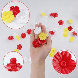 6Pcs Red Hummingbird Feeder Replacement Flowers, Plastic Decorative Flower Feeding Replacement Parts for Feeder Outdoors, Slices Window Hanging Bird Feeder, Bird Health, Feeders
