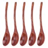 5PCS Japanese Style Wood Spoon Long Handle Soup Spoons Household