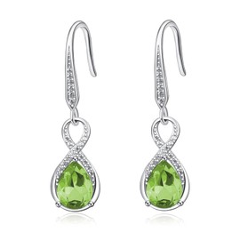 Dangle Drop Earrings 925 Sterling Silver Infinity Earrings Teardrop Crystal Leverback Earrings Birthstone Fine Jewelry Gifts for Women(August Crystal), Sterling Silver, crystal