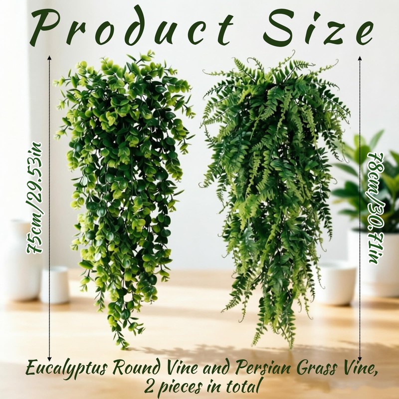 Fake Trailing Plant 2 Pack, Hanging Plant Eucalyptus & Persian