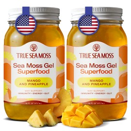 TrueSeaMoss Sea Moss Gel – Made in USA – Wildcrafted Seamoss, Fresh Fruits & Sea Vegetables – Mango/Pineapple, Pack of 2 (Labels may Vary)