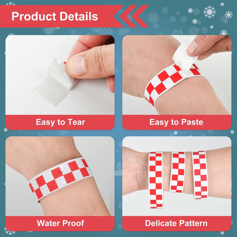 600 Pcs Red Checkered Paper Wristbands Checks Wrist Bands for