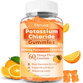 Potassium Gummies, Potassium Chloride 1200mg for Adults, Sugar-Free Potassium Supplement Gummies Support Electrolyte Balance & Leg Cramps for Women & Men, Orange Flavor, Vegan, 60 Count