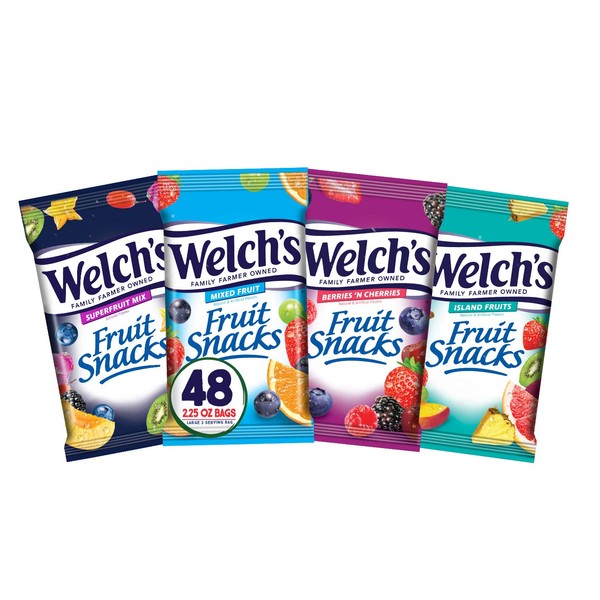 Welch's Fruit Snacks, Bulk Variety Pack with Mixed Fruit, Superfruit Mix, Island Fruits & Berries 'n Cherries, Gluten Free, Bulk Pack, 2.25 oz (Pack of 48)
