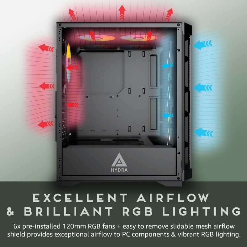 Apevia Hydra-BK Hydra Mid Tower Gaming PC Case w/ 6X
