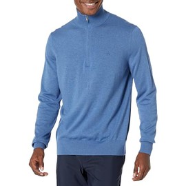 Brooks Brothers Men's Supima Cotton Half-Zip Logo Sweater, Dark Blue Heather, Small