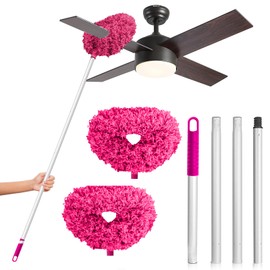 DRQ Ceiling Fan Cleaner Duster, 2 Pack Reusable Microfiber Duster with Extension Pole, 13 to 50 Inch Fan Blade Cleaner, Removable Dusters for Cleaning Walls Bookshelves Door Window Top (Rose Red)