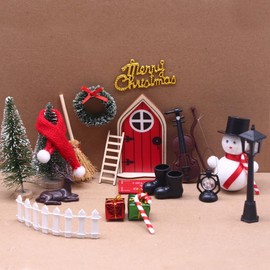 Les-Theresa 17PCS Gnome Elf Door Christmas Set, Christmas Fairy Door Secret Christmas Miniature Ornament Kits, Gnome Door Accessories Novelty Secret Santa Door Accessories For Kids Gifts (02)