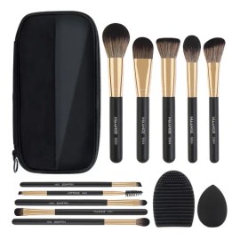 Brochas De Maquillaje Profesional,set 10 Con Estuche,esponja Color Negro