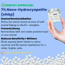Vital Toothpaste Tabs with 7% Nano-Hydroxyapatite | Naturally Whitens + Remineralizes Teeth | Fluoride & Plastic Free | Combats Sensitivity | Travel & Eco Friendly | Fresh Mint | 248 Tablets (4 Month)