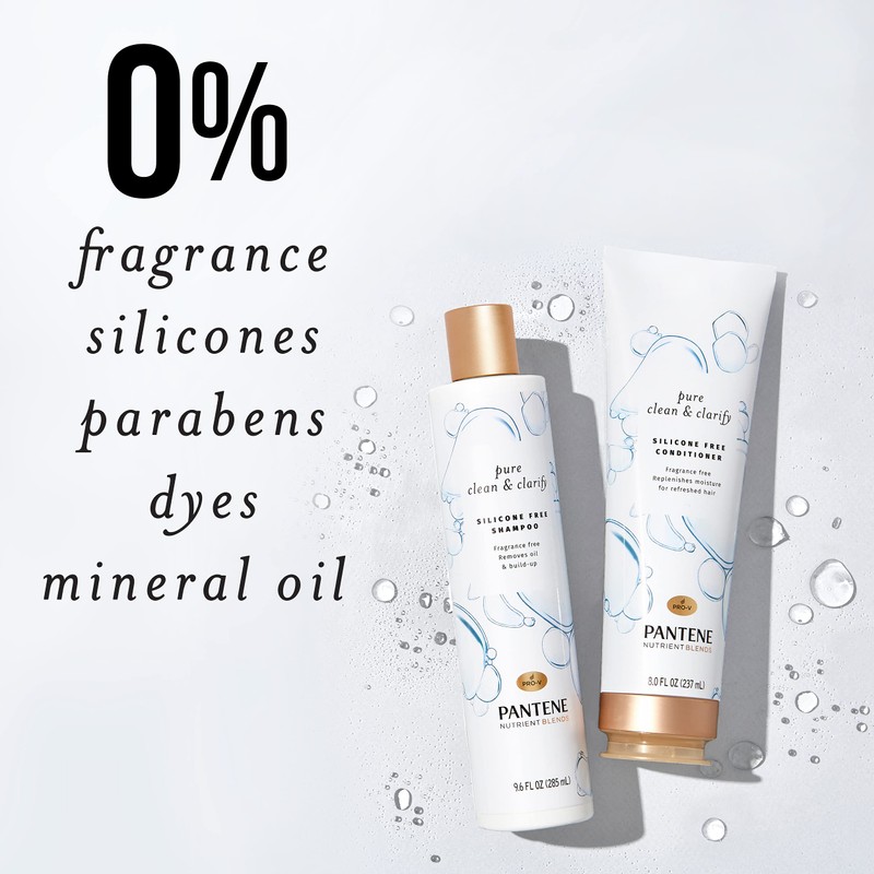 Pantene Silicone-Free Clarifying Shampoo, Pure Clean & Clarify, Fragrance-Free, 9.6