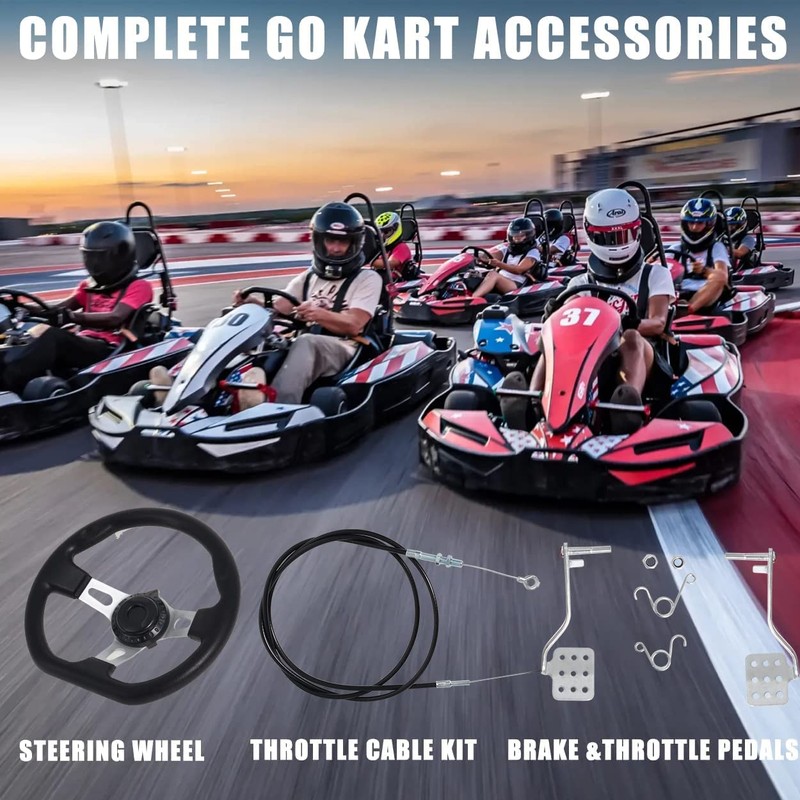 Go Kart Brake Throttle Pedals with Automotive Steering Wheels,71" Cable