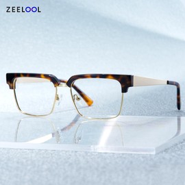 Zeelool Retro Rectangle Half-frame Blue Light Blocking Glasses for Men TV Phone Computer Gaming Glasses Gerena ZJGX374608-03 Tortoise