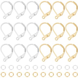Beebeecraft 1 Box 20Pcs Leverback Earring Findings 24K Gold & 925 Sterling Silver Plated French Earring Hooks 15.6x10x2mm Interchangeable Dangle Ear Wire with Jump Rings for Jewelry Making