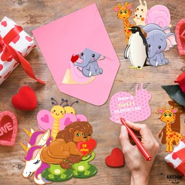 KatchOn, Valentines Day Cards for Kids School - Pack of 96 | Kids Valentines Day Cards With Stickers, Envelopes 32 each | Cute Valentines Cards for Kids Classroom | Valentines Exchange Cards for Kids