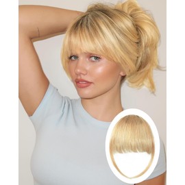 Rosooi Curtain Bangs Human Hair Clip in Bangs for Women Honey Blonde Color Fake Air Bangs for Daily Wear Hair Clip Bangs