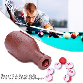 Shaker Bottle, Billiards Accessory Pool Dice, 16 Numbered Brown Rubber Perfect for Kelly, Pea and Pill Pool and Others