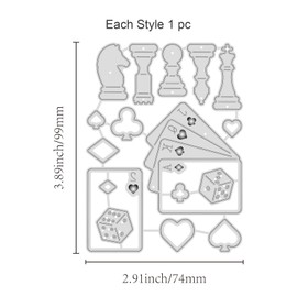 GLOBLELAND Poker Chess and Dice Metal Cutting Dies Die Cuts for DIY Scrapbooking Easter Birthday Wedding Cards Making Album Envelope Decoration,Matte Platinum