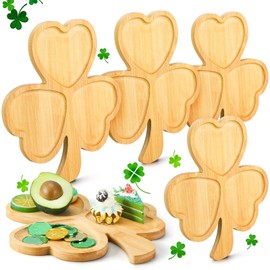 Layhit 4 Pieces St. Patrick's Day Serving Tray Shamrock Shaped Appetizer Section Platter Irish Serving Platter Large Clover Shaped Charcuterie Board for St Patrick's 11 x 9 Inch (Shamrock)