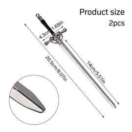 Pack of 2 Sword Hair Pins, Chinese Style Women's Hair Sticks, Elegant, Vintage Hair Fork, Simple for Women and Girls, Beautiful Hair Accessories for Solid Hairstyle Hair Decorative (Gold)