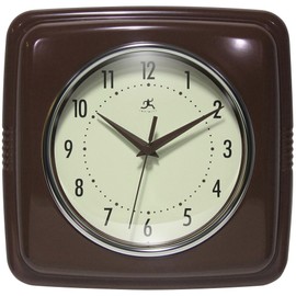 Infinity Instruments Square Retro Wall Clock, Mahogany, 9.25"