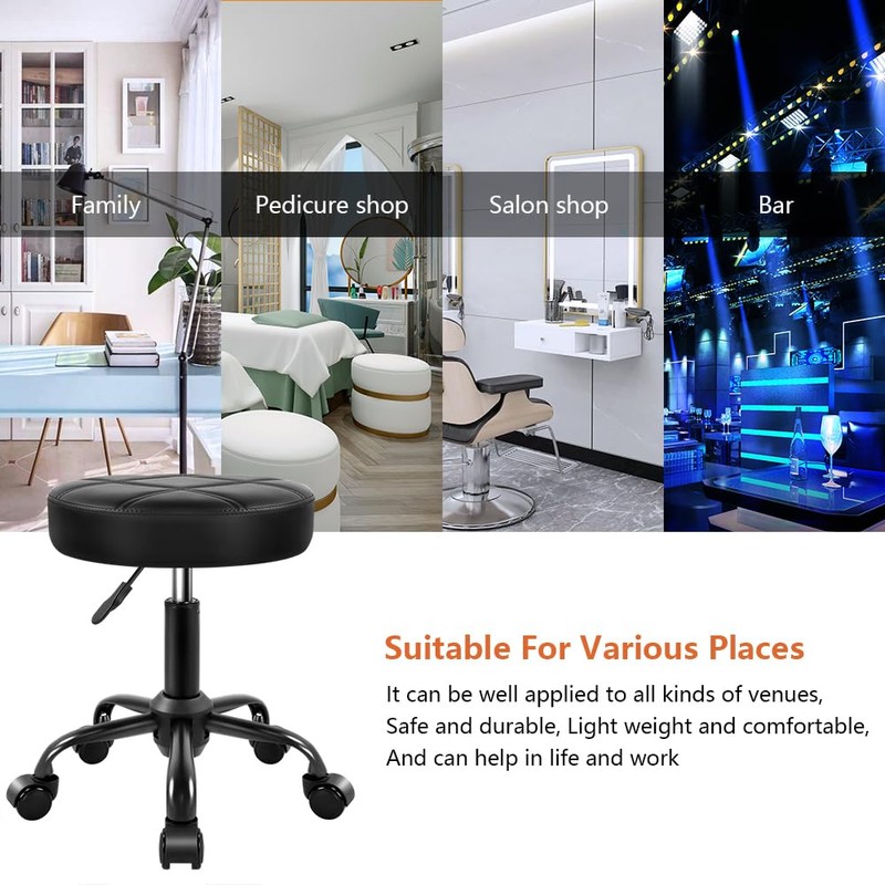 KKTONER Rolling Stool Chair PU Leather Height Adjustable Round Stool