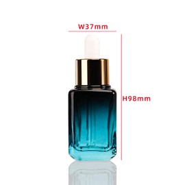 COSIDEA 6 botellas con cuentagotas de cristal de 30 ml, cuadradas, color azul degradado, para botellas de aceite de esencia de suero